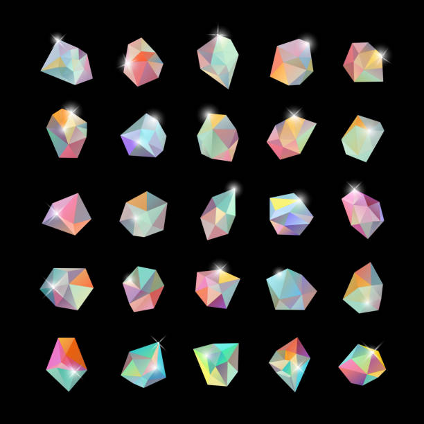 ilustraciones, imágenes clip art, dibujos animados e iconos de stock de colección de cristales de color. formas geométricas. - gem jewelry hexagon square