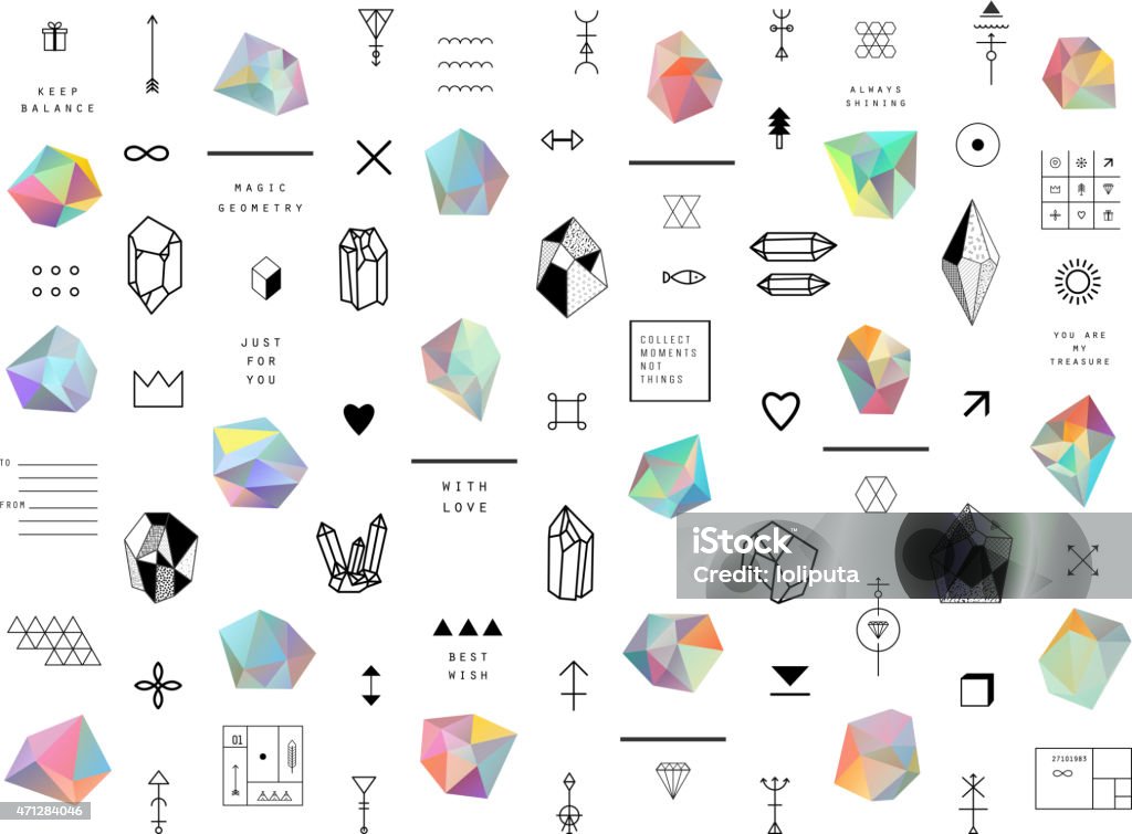 Set of colored crystals in polygon style with geometric shapes. Trendy hipster retro backgrounds and logotypes Gemstone stock vector