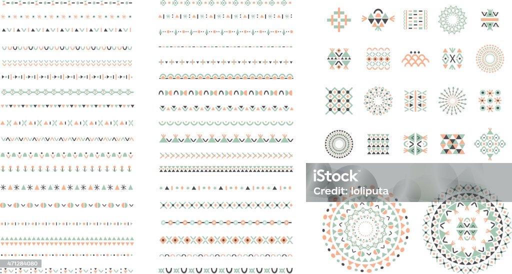 Ethnic set of Pattern Brushes plus decor elements. Isolated Pattern stock vector