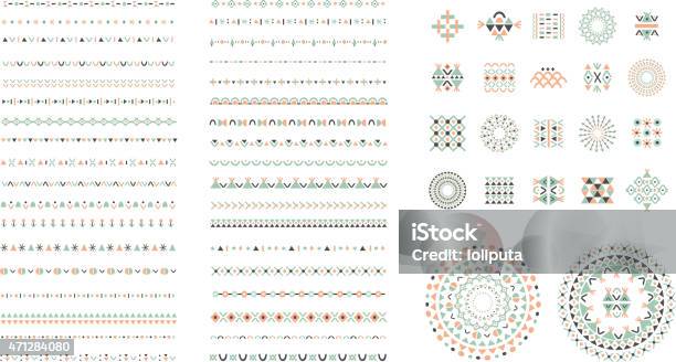 Ethnic Set Of Pattern Brushes Plus Decor Elements Isolated Stock Illustration - Download Image Now