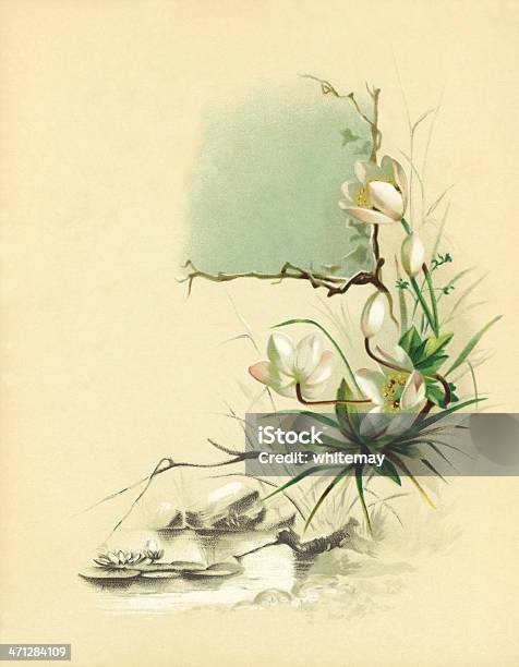 Victorian Kwiat Ilustracja Z Waterlilies I Narodzenia Róż - Stockowe grafiki wektorowe i więcej obrazów Akwarela
