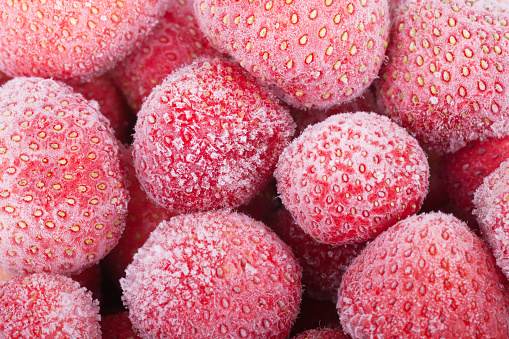 Close-up of frozen strawberries for a background