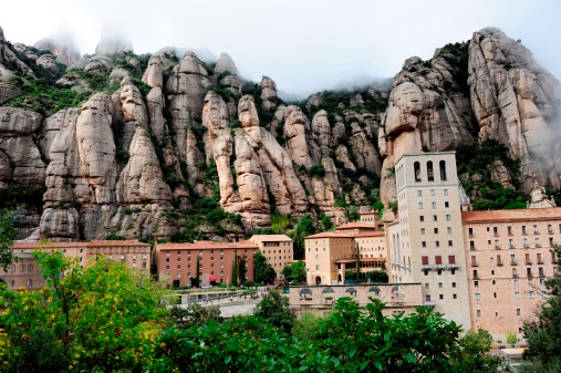 Monserrat Monastery near Barcelona,encircled with fog