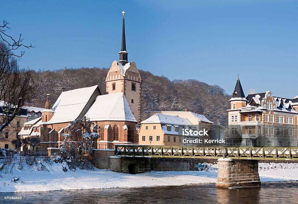 city Gera, Deutschland., Kirche und die Brücke in den district Untermhaus - Lizenzfrei Alt Stock-Foto