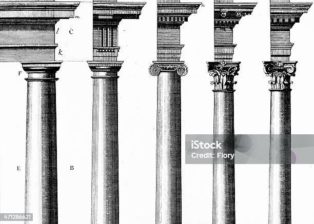 Ilustración de Columnas Antigüedades De Grabado Clásico y más Vectores Libres de Derechos de Arquitectura - Arquitectura, Estilo siglo XVIII, Anticuado