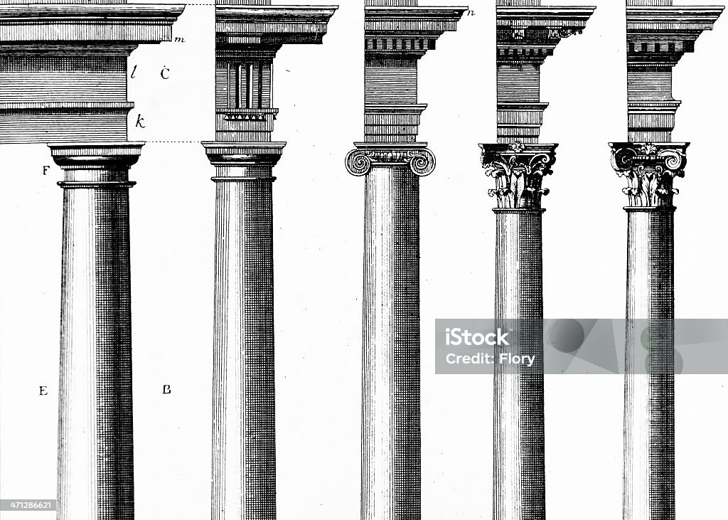 Классические колонн, антикварная Гравировка - Стоковые иллюстрации Архитектура роялти-фри