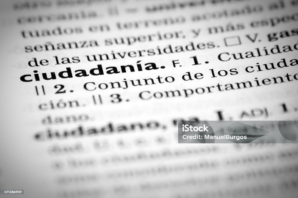 Spanish definition of "citizenship" Spanish definition of the word "citizenship"  Dictionary Stock Photo