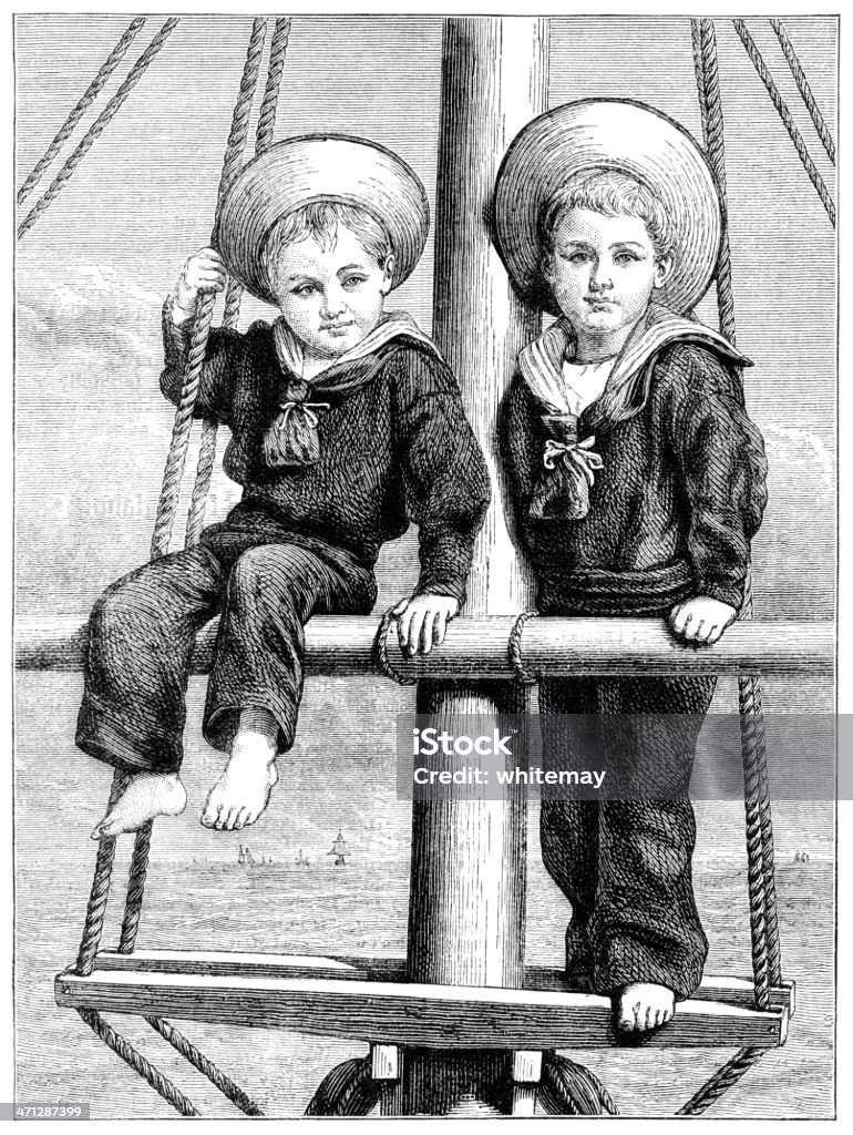 Due piccoli ragazzi vestiti in costumi marinaio (vittoriano illustrazione - Illustrazione stock royalty-free di 1880-1889