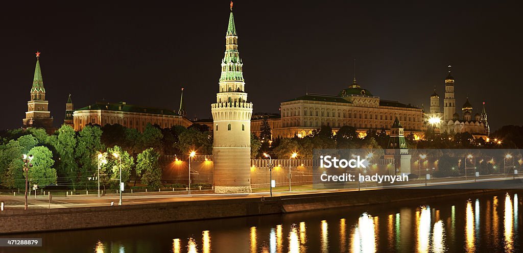 Der Kreml, Moskau bei Nacht-panorama - Lizenzfrei Alt Stock-Foto