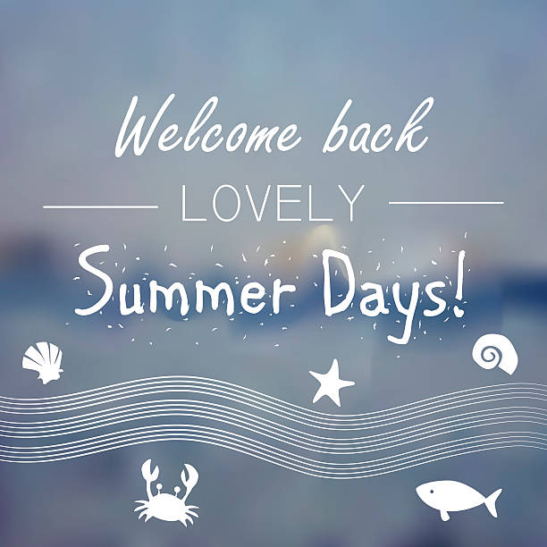 Summertime motivational white text on blue seaside background vector art illustration