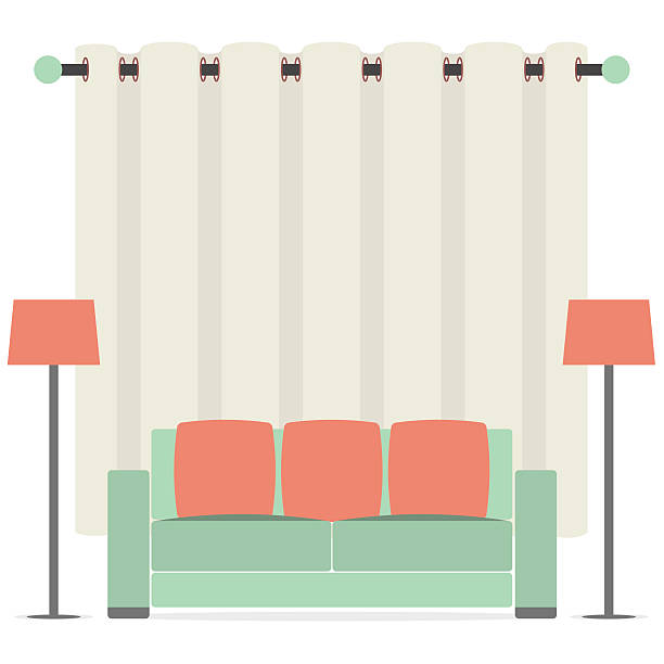 Empty Sofa In Front Of Brown Curtain Empty Sofa In Front Of Brown Curtain Vector Illustration cutain stock illustrations