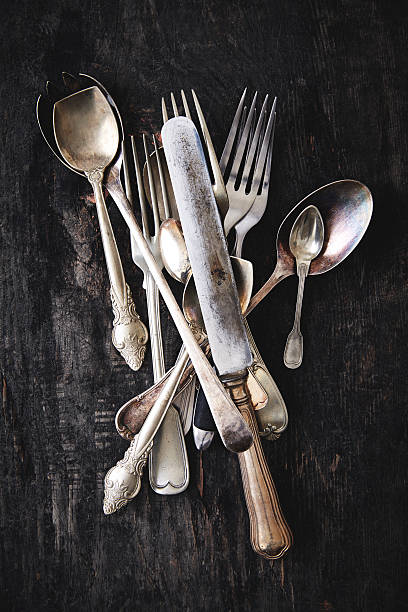 istock Vintage cutlery on dark wooden table 471289854