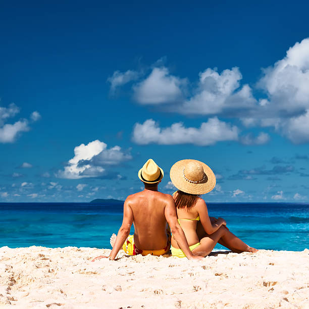 istock Couple on a beach at Seychelles 471290050
