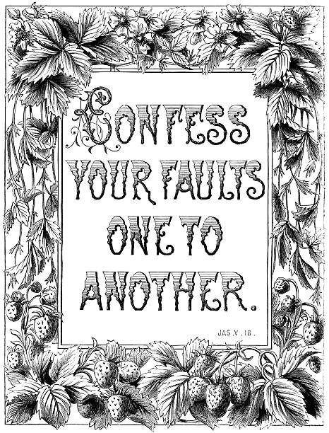 confess ваш неисправности одного до другого (викторианский религиозные тексты - strawberry vine pattern plant stock illustrations