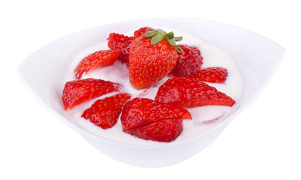 istock Yogurt with strawberry pieces and clipping path 471293553