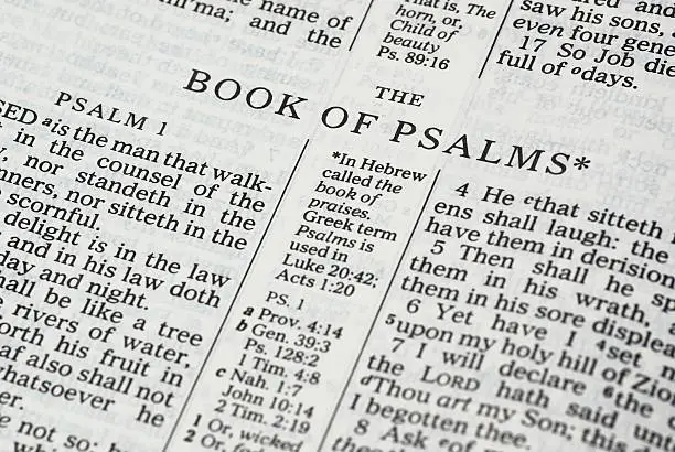 Detail of the  Bible opened on Psalms.