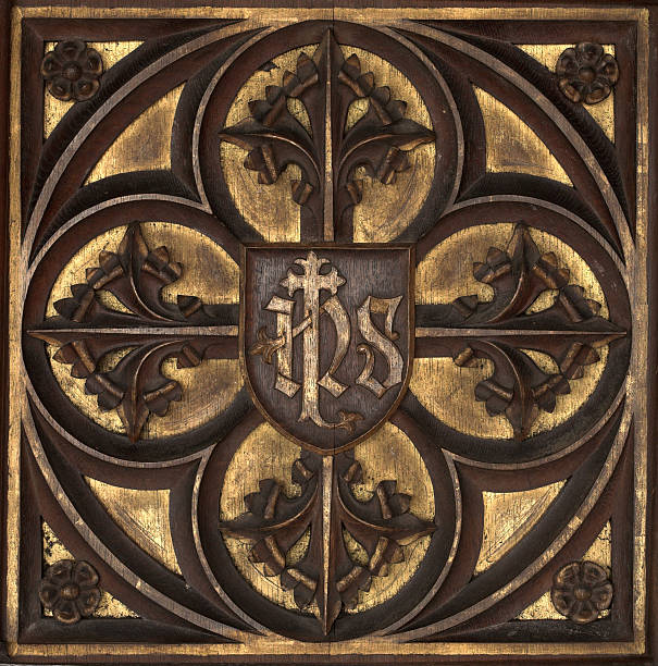 istock Medieval church wood carving 471293995