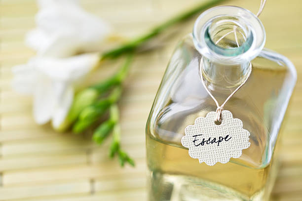 A vial of liquid with label stating escape