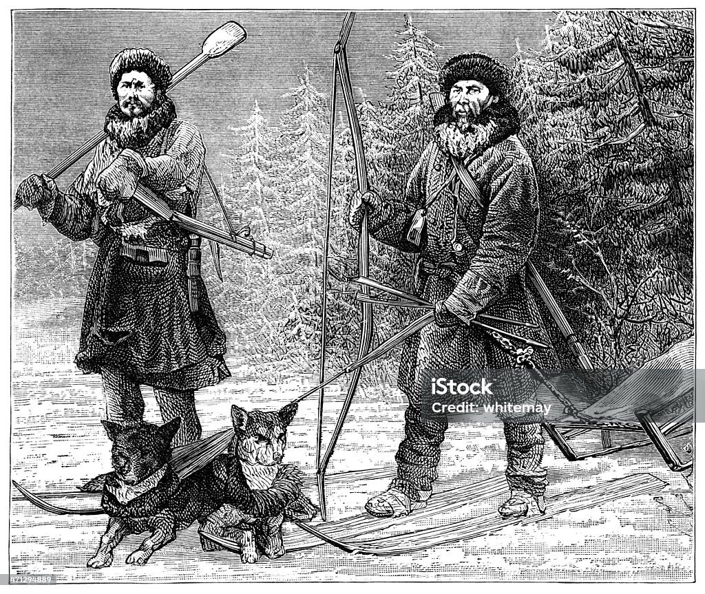 Ostiak hunters en Sibérie (1882 gravé - Illustration de D'autrefois libre de droits