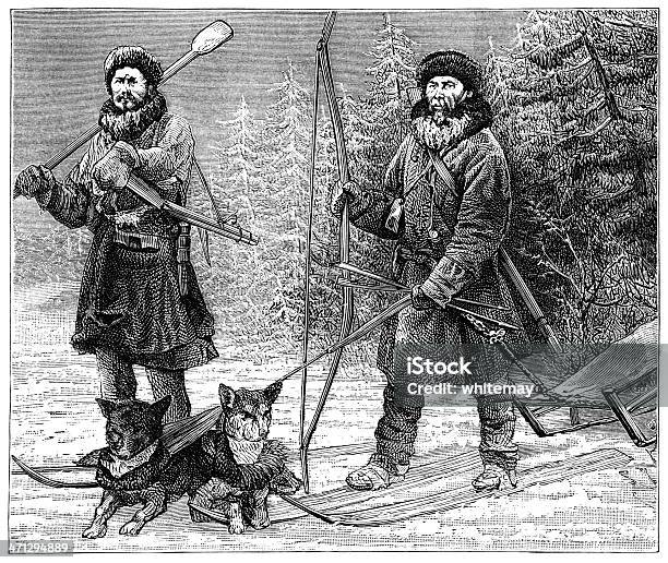 Ostiak Hunters En Sibérie 1882 Gravé Vecteurs libres de droits et plus d'images vectorielles de D'autrefois - D'autrefois, Paire de skis, Ski