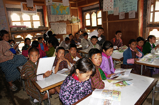 Chumey, Bhutan - September, 29th 2007: Young Bhutanese Children Having an English Lesson in the Local Primary School