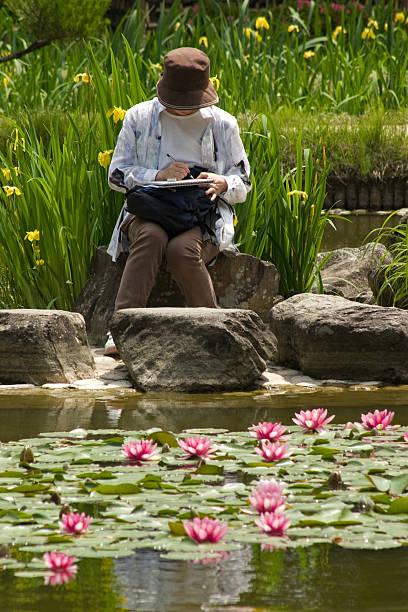 アーティストの日本庭園 - iris single flower flower outdoors ストックフォトと画像