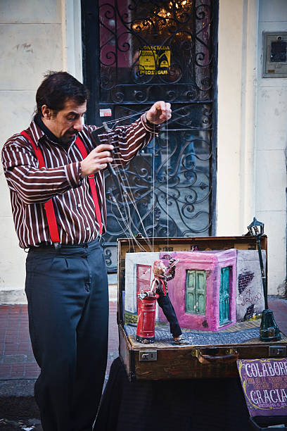 Buenos Aires, Argentina - July 2009: Street puppeteer shows a representation in the quarter San Telmo
