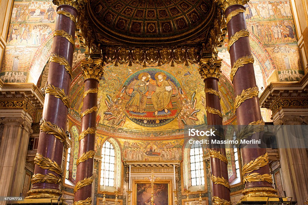 Basilica Of Santa Maria Maggiore In Rome Apse of Basilica di Santa Maria Maggiore. Rome, Italy. In the center a Jacopo Torriti's mosaic named "Coronation of the Virgin" done in 1295. http://www.massimomerlini.it/is/rome.jpg http://www.massimomerlini.it/is/romebynight.jpg http://www.massimomerlini.it/is/vatican.jpg http://www.massimomerlini.it/is/milan.jpg http://www.massimomerlini.it/is/venice.jpg http://www.massimomerlini.it/is/florence.jpg http://www.massimomerlini.it/is/pisa.jpg http://www.massimomerlini.it/is/ferrara.jpg Altar Stock Photo