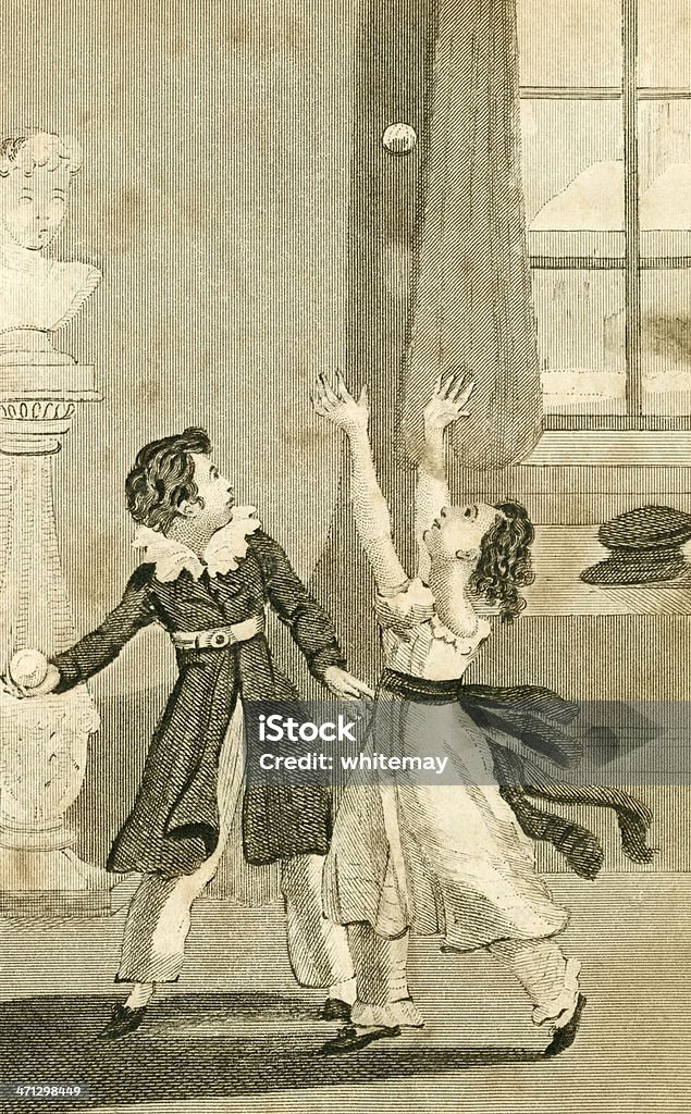 Ридженси период дети, играя мячом в помещении - Стоковые иллюстрации XIX век роялти-фри