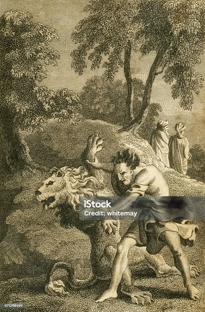 Samson e o leão (c1830 Gravação - Royalty-free Adulto Ilustração de stock