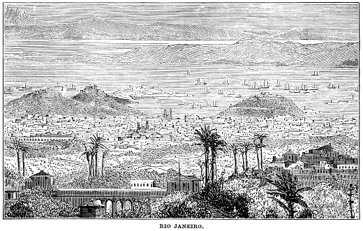 A 19th century view over Rio de Janeiro, capital of Brazil. Illustration from 