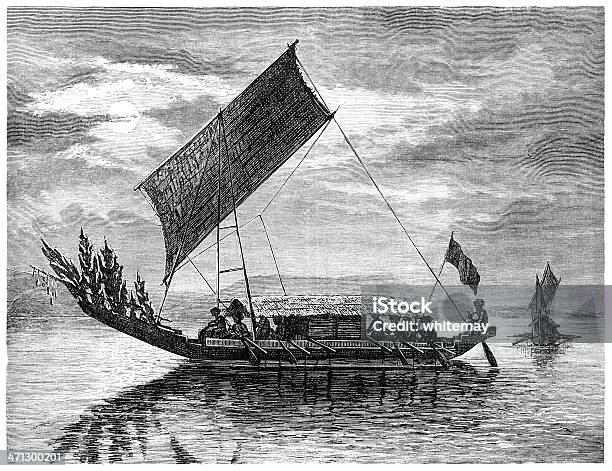 Native Boot Papua Aus 1882 Gravur Stock Vektor Art und mehr Bilder von Papua-Neuguinea - Papua-Neuguinea, Geschichtlich, Wasserfahrzeug