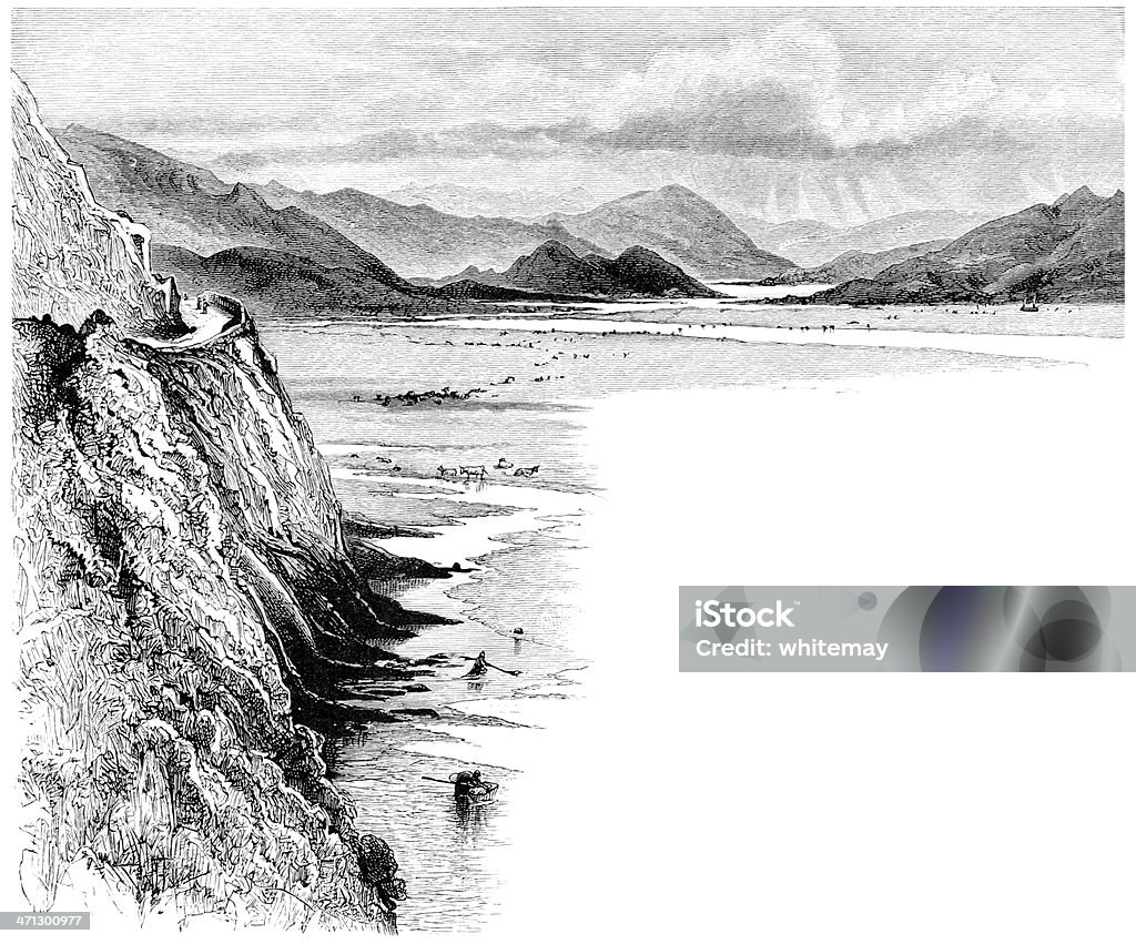 Estuario entre Dolgelly y Barmouth, Gales - Ilustración de stock de Playa libre de derechos