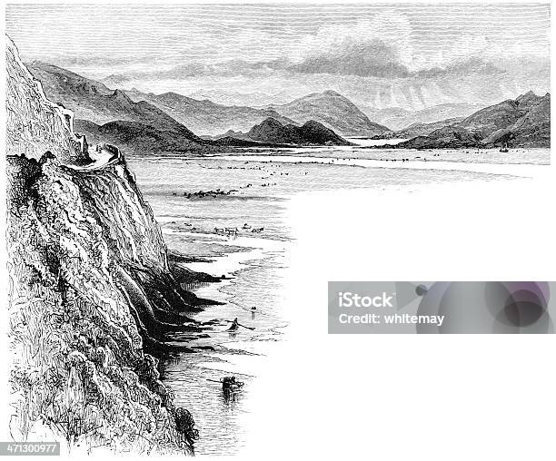 Ilustración de Estuario Entre Dolgelly Y Barmouth Gales y más Vectores Libres de Derechos de Playa - Playa, Dibujo, Montaña