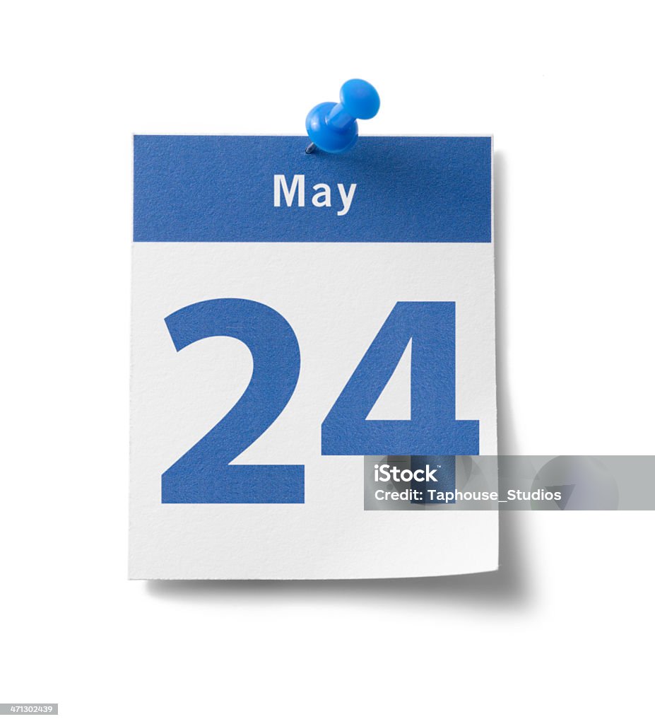May 24th Calendar A photograph of a calendar page with a blue band and the date - "May 24th" - isolated on white. 20-24 Years Stock Photo