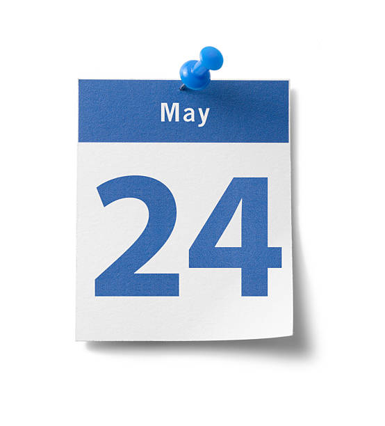May 24th Calendar A photograph of a calendar page with a blue band and the date - "May 24th" - isolated on white. may 24 calendar stock pictures, royalty-free photos & images