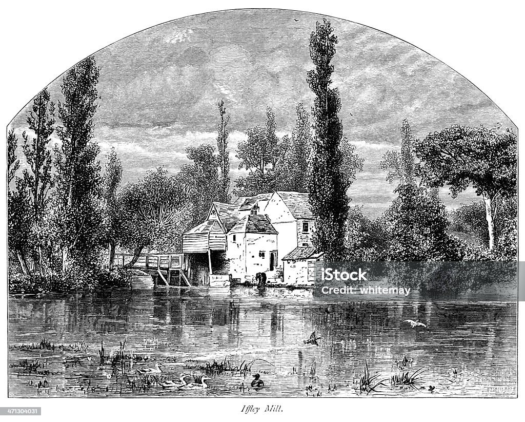 Iffley Mill, Oxfordshire (zniszczona przez pożar 1908 - Zbiór ilustracji royalty-free (Anglia)