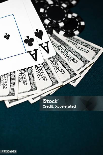 Aces Poker Chips And Cash Stock Photo - Download Image Now - Casino, Magic Trick, Ace