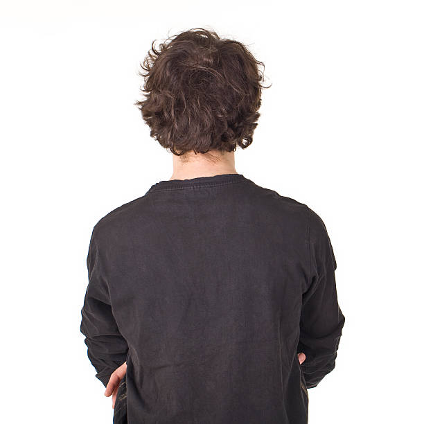istock Young man back portrait with curly black hair. 471305024
