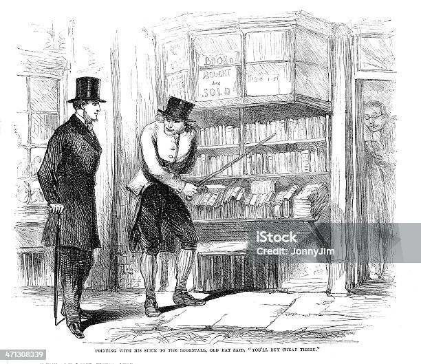 Victorian Illustration Zwei Männer Vor Dem Buchladen Von 1864 Magazine Stock Vektor Art und mehr Bilder von Altertümlich