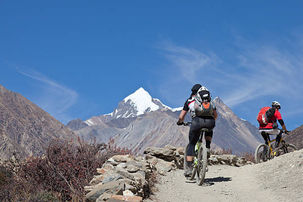 istock Uphill biking on Annapurna Circuit, Nepal 471309429
