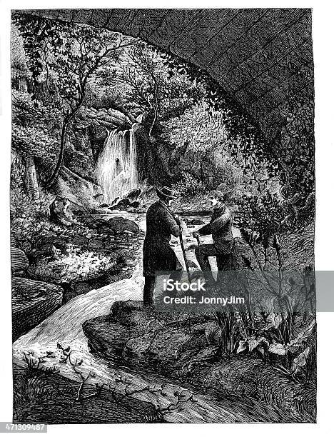 Deux Hommes Se Reposer À Côté Du Ruisseau Dans La Campagne 1867 Magazine Vecteurs libres de droits et plus d'images vectorielles de Randonnée pédestre