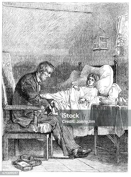 Jeune Femme Porter Malade Lit Vieil Homme Chevet 1867 Magazine Vecteurs libres de droits et plus d'images vectorielles de Adolescent