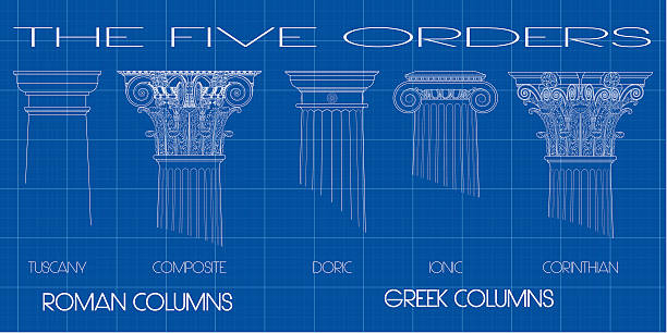 the five orders greek and roman columns of the five orders on tecnic background five columns stock illustrations