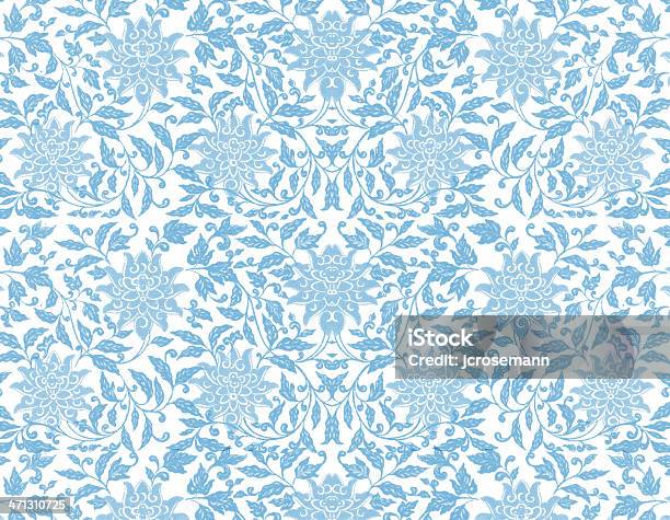 Blue Vintage Wallpaper Stock Illustration - Download Image Now - Chinese Culture, Pattern, Blue