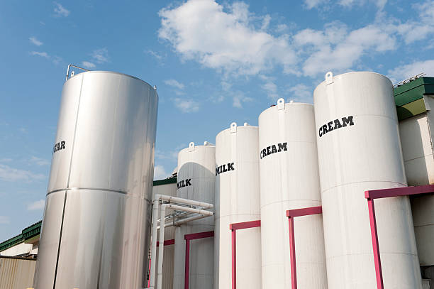 Storage towers at an ice cream plant