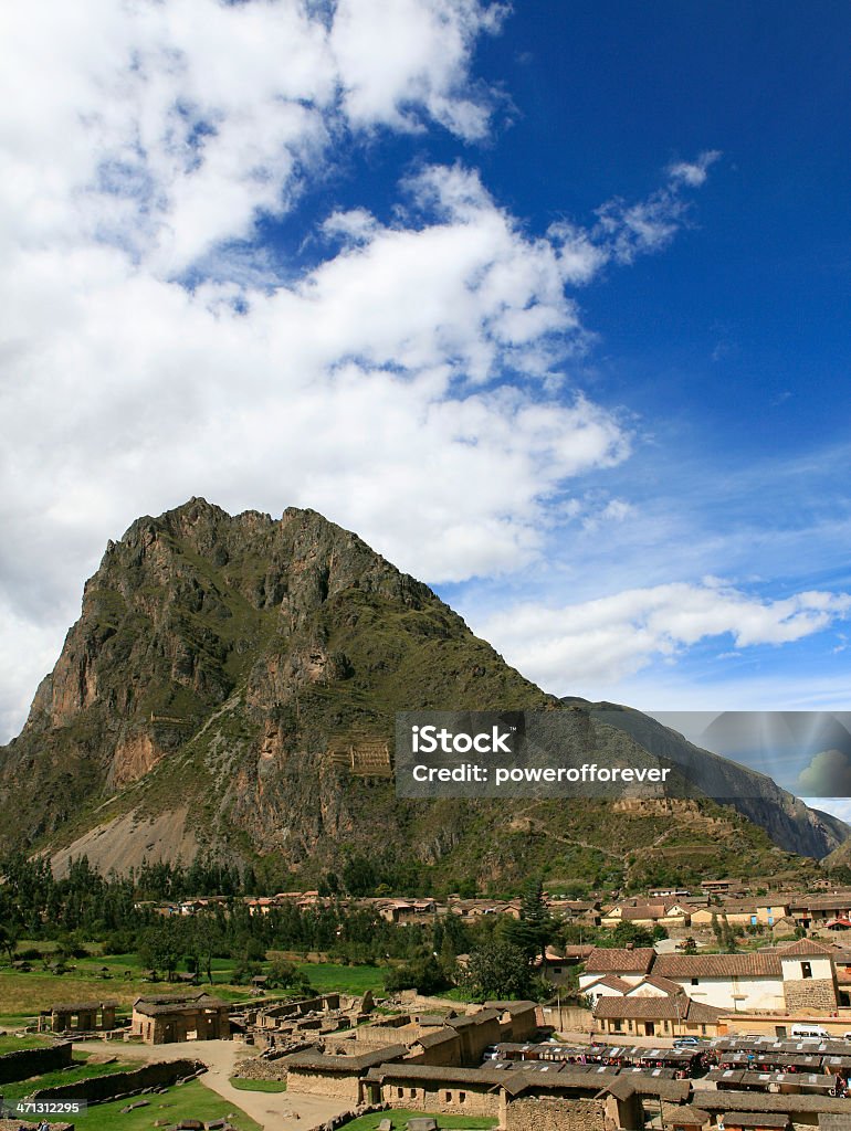 Ollantaytambo - Sacred Valley of the Incas, Peru The village of Ollantaytambo in the Sacred Valley of the Incas, Peru. The village and the ruins meet here on the back side of the town. Ancient Stock Photo