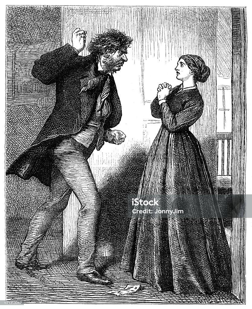 남자 위협하는 도달하기 위해 여성 내륙발 풍경과 1867 매거진 - 로열티 프리 가정 폭력 스톡 일러스트