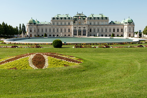 Jurmala,  Latvia - March 3, 2024: The building of the legendary resort hotel (also known as the former Kemeri sanatorium) rises above the park parterre like a white ship.