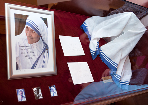 Skopje, Macedonia - May 12th, 2011: Photo of Mother Teresa with words: \